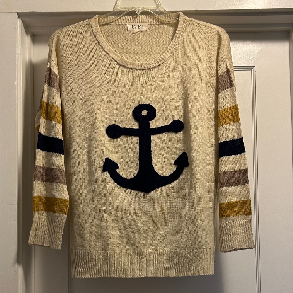 Bo Bel Cream Anchor Oversized Light Women’s Sweater, Size Small